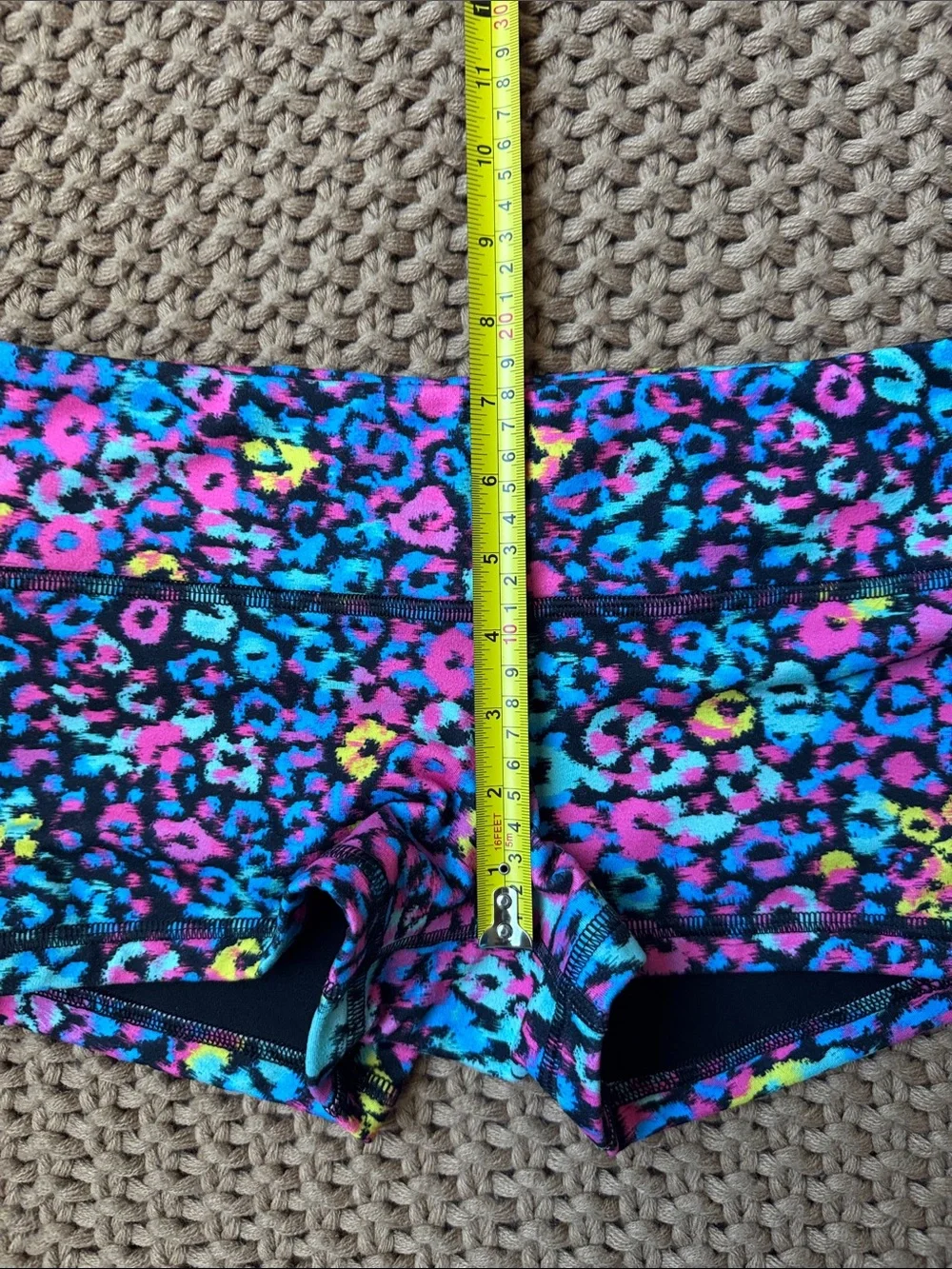 FLEO Neon Leopard Spandex Workout Shorts Vibrant Animal Print Size S